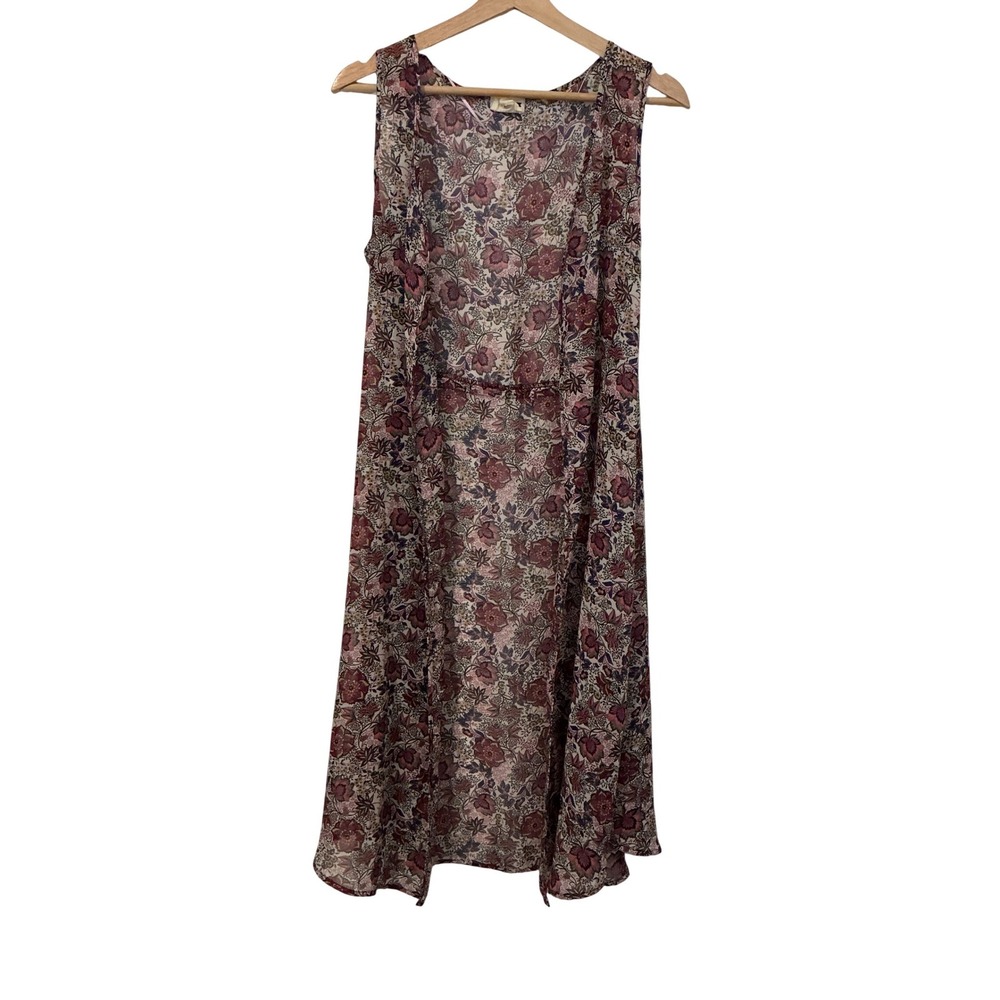 LA Hearts Floral Duster Vest XS/S Purple Pink Excellent Sheer Boho Longline